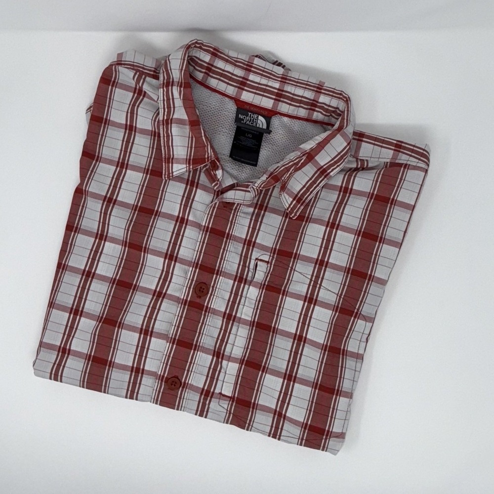 North Face Mens Large Shirt Red Plaid S/S Button-Front Vented Outdoor